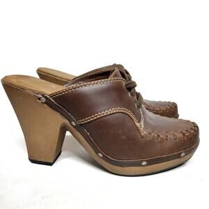 Highlights Leather Moccasin Clog Brown Size 5.5